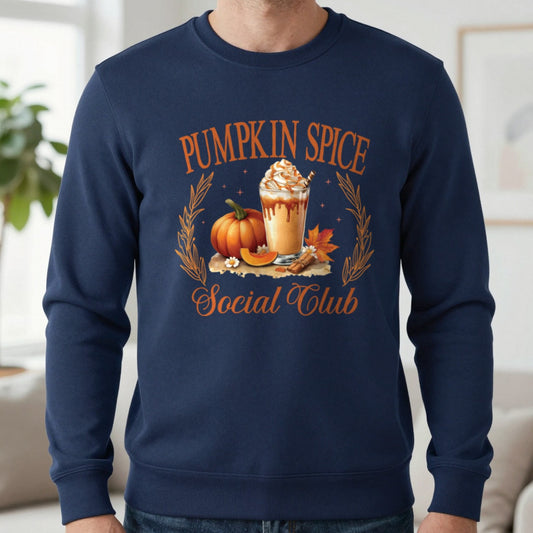 Pumpkin Spice Social Club Sweatshirt worn, lifestyle photo