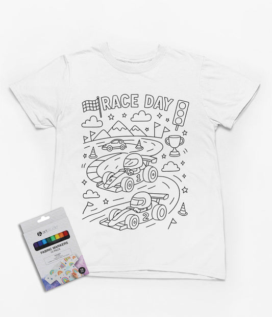 race day colour-in t-shirt t-shirt front product image