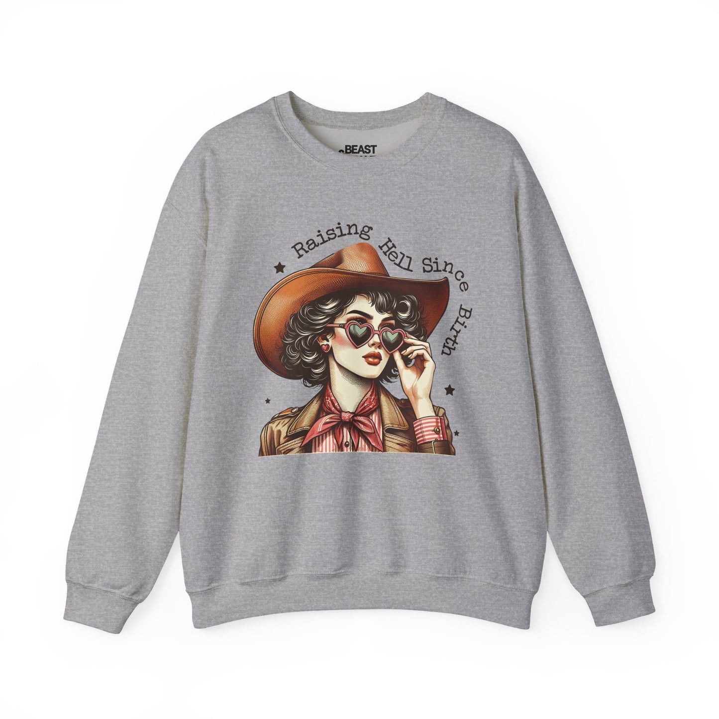 raising hell since birth cowgirl sweatshirt sport grey sweatshirt cowgirl gift idea