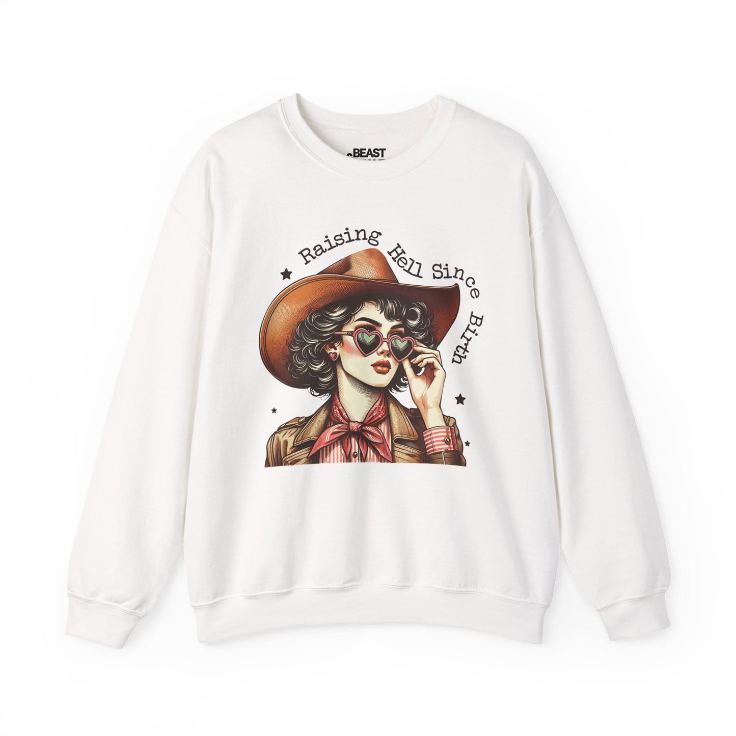 raising hell since birth cowgirl sweatshirt white sweatshirt cowgirl gift idea