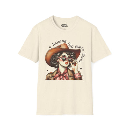 raising hell since birth cowgirl t-shirt natural t-shirt cowgirl gift idea