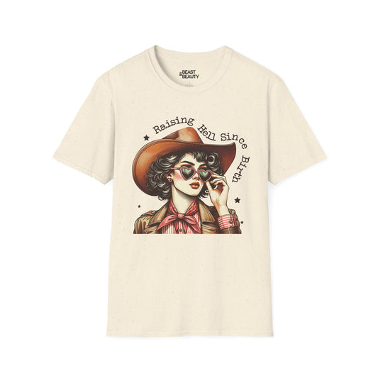 raising hell since birth cowgirl t-shirt natural t-shirt cowgirl gift idea