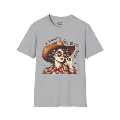 raising hell since birth cowgirl t-shirt sport grey t-shirt cowgirl gift idea