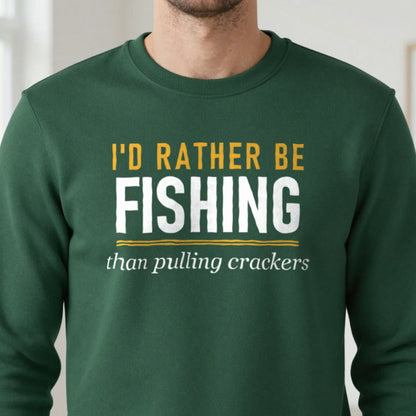 Rather Be Fishing Than Pulling Crackers Funny Fishing Christmas Jumper & T-Shirt close-up