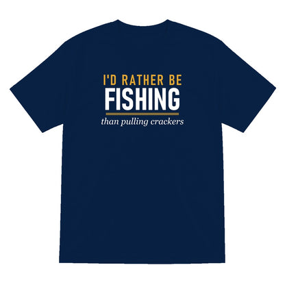Rather Be Fishing Than Pulling Crackers Funny Fishing Christmas Jumper & T-Shirt T-Shirt in Navy