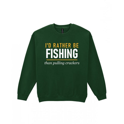 Rather Be Fishing Than Pulling Crackers Funny Fishing Christmas Jumper & T-Shirt Sweatshirt in Forest Green