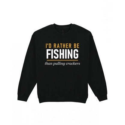 Rather Be Fishing Than Pulling Crackers Funny Fishing Christmas Jumper & T-Shirt Sweatshirt in Black