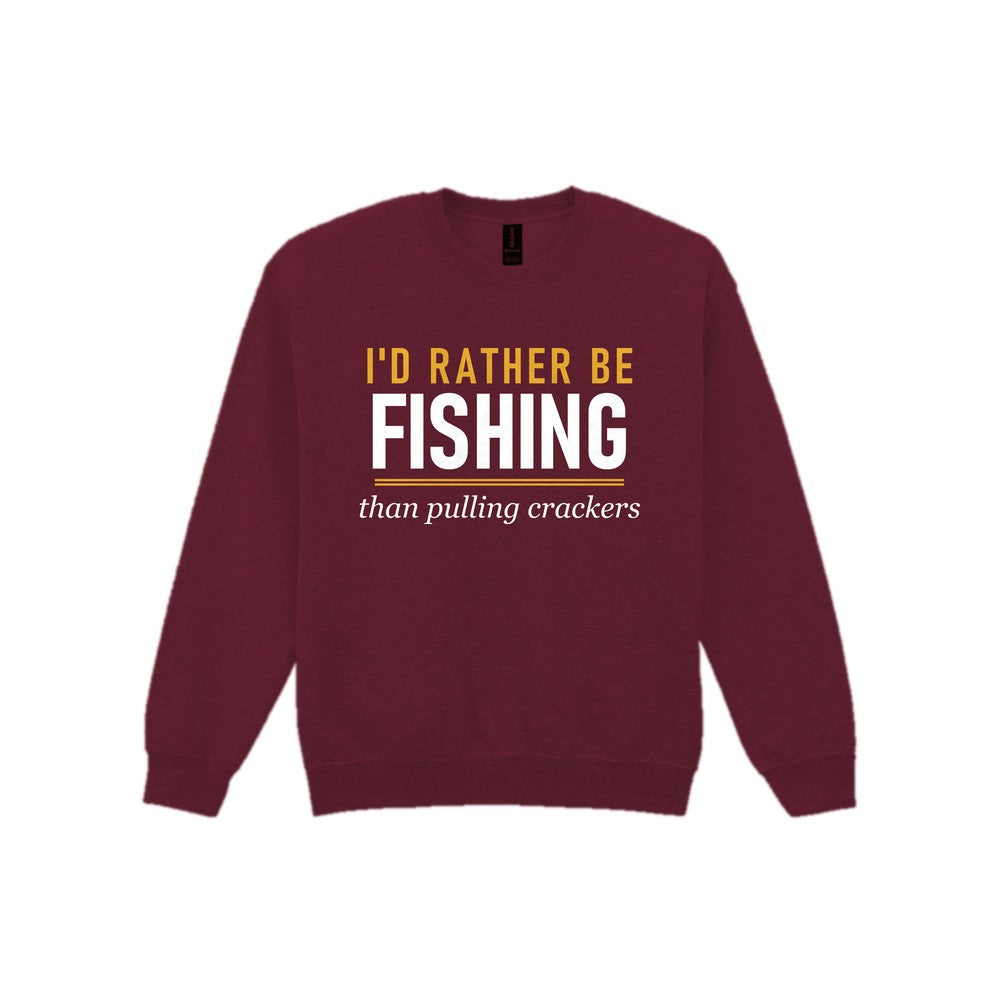Rather Be Fishing Than Pulling Crackers Funny Fishing Christmas Jumper & T-Shirt Sweatshirt in Maroon