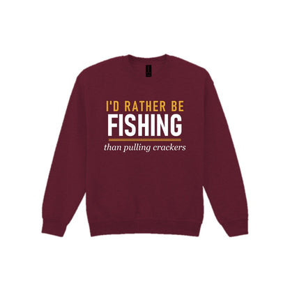 Rather Be Fishing Than Pulling Crackers Funny Fishing Christmas Jumper & T-Shirt Sweatshirt in Maroon