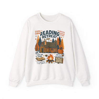 sand coloured sweatshirt with cabin and reading graphic design