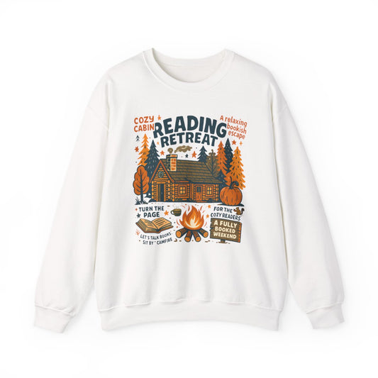sand coloured sweatshirt with cabin and reading graphic design