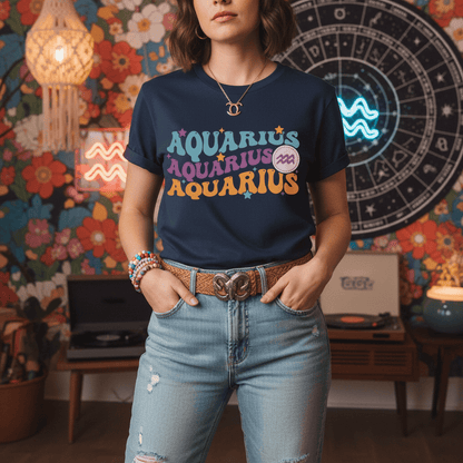retro aquarius zodiac graphic t-shirt t-shirt eighth colour product image