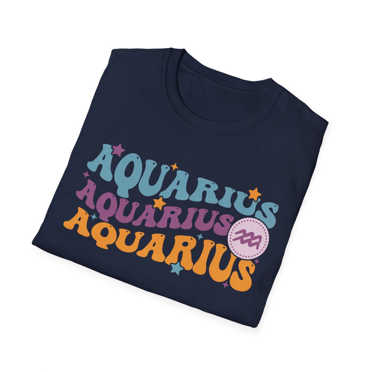 retro Aquarius graphic t-shirt folded display showing print quality
