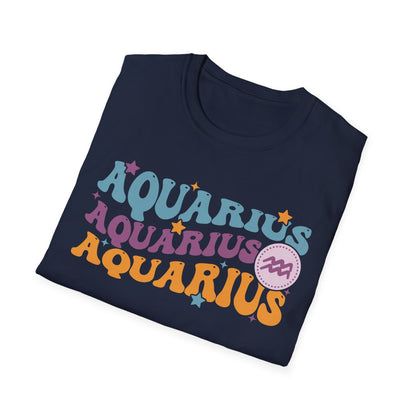 retro Aquarius graphic t-shirt folded display showing print quality