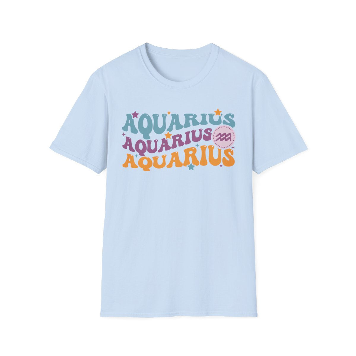black t-shirt with vibrant retro Aquarius zodiac graphic for birthday gift