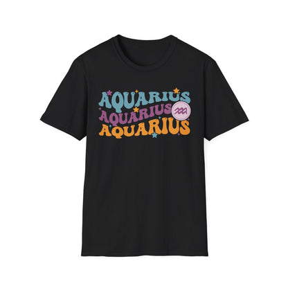 unisex t-shirt with retro Aquarius zodiac print multiple colour options