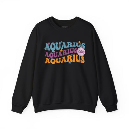 Retro Aquarius Zodiac Sign Adult Sweatshirt Black / S gift_idea unique_gift personalised_gift