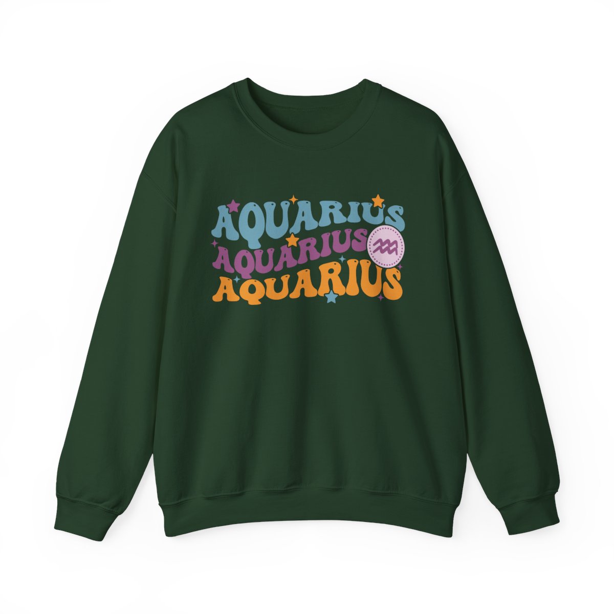 white sweatshirt with bold retro aquarius zodiac print