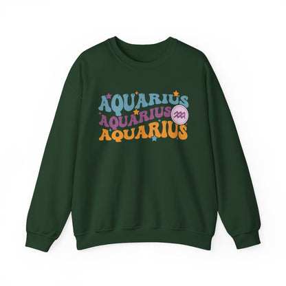 white sweatshirt with bold retro aquarius zodiac print