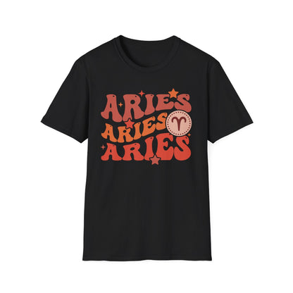 light blue t-shirt with retro Aries zodiac graphic design