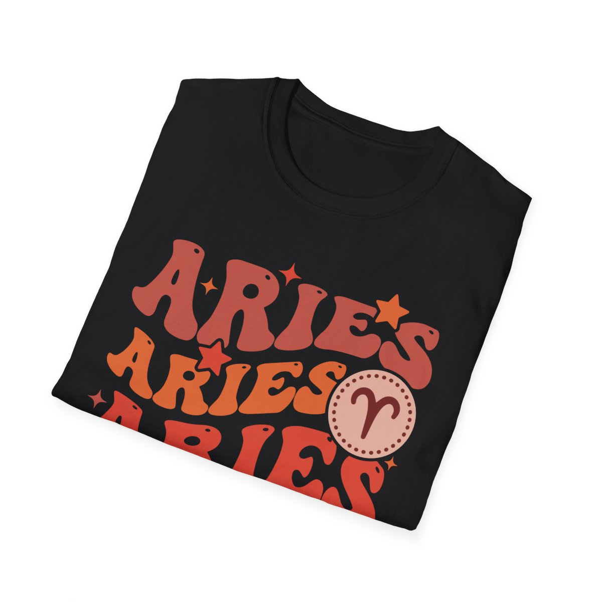 white t-shirt with bold Aries zodiac vintage graphic close-up