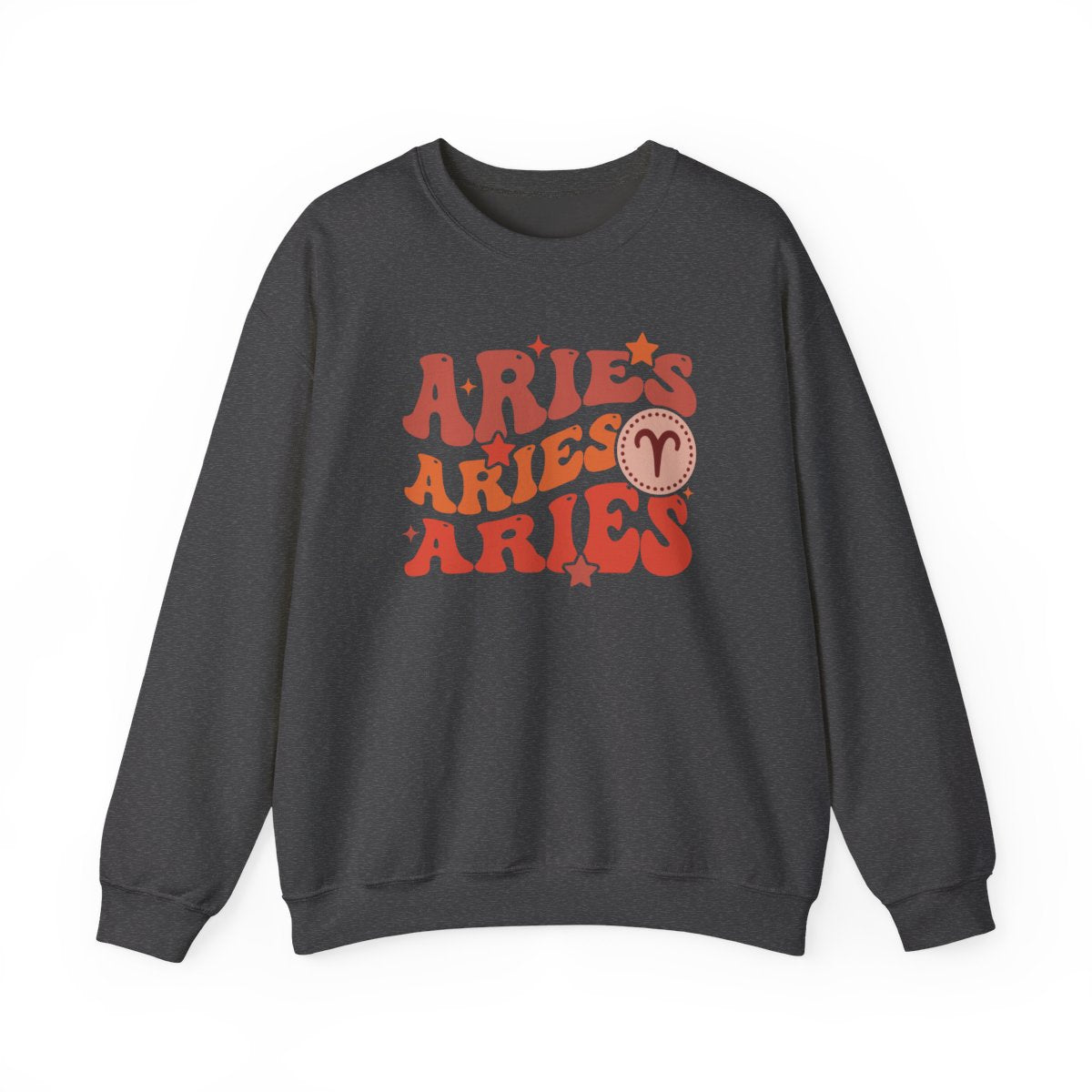 black sweatshirt with bold retro aries zodiac design for birthday and astrology gifts
