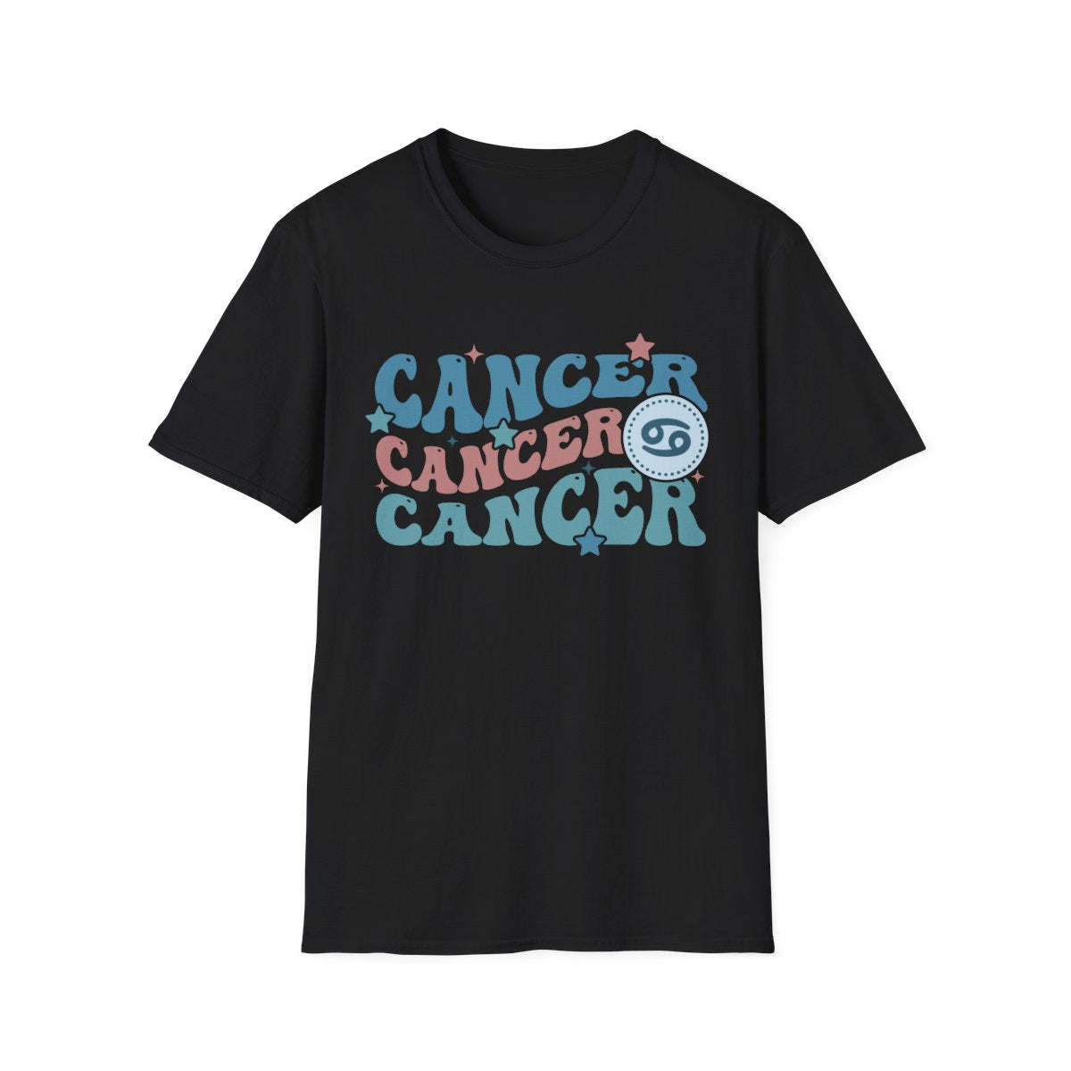 navy t-shirt with retro cancer astrology vintage lettering