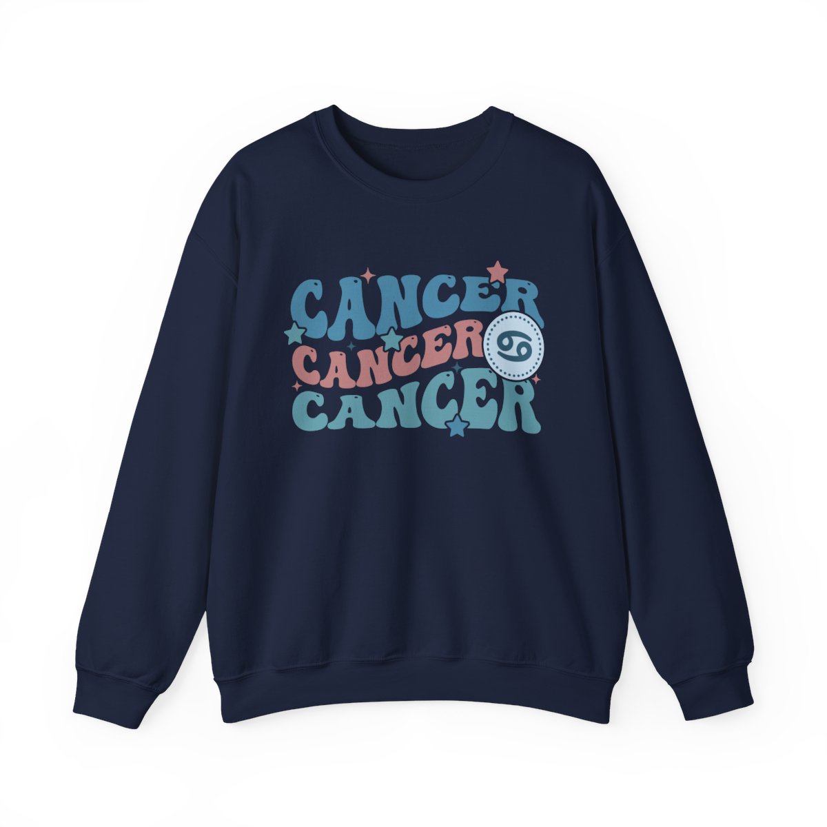 black sweatshirt with groovy retro cancer zodiac design for astrology lovers