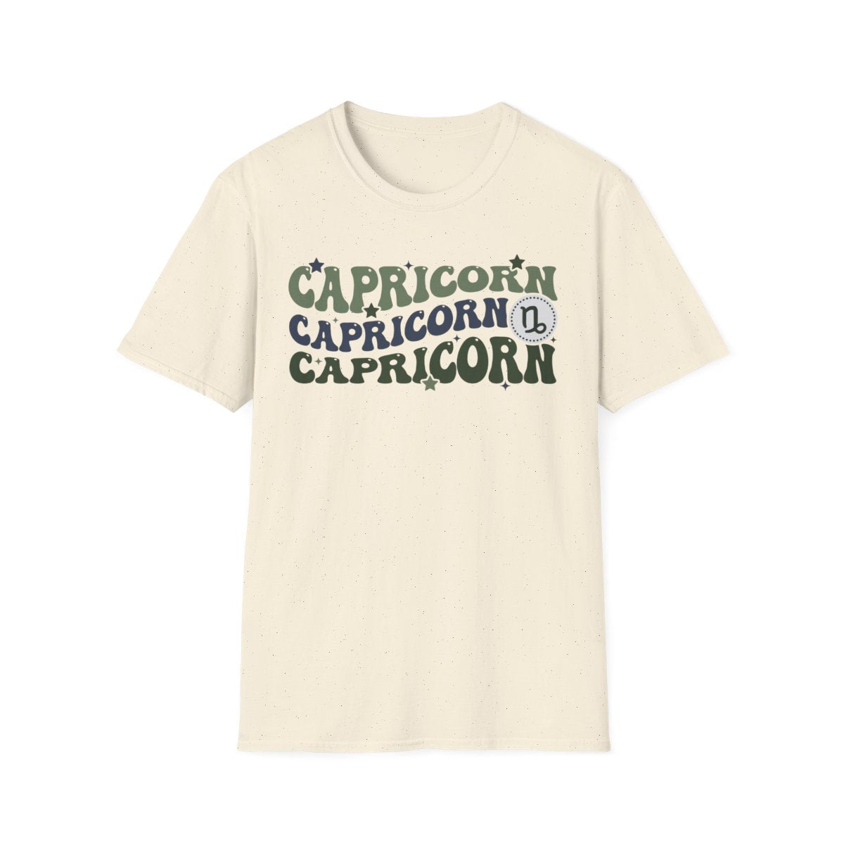 light blue t-shirt with retro capricorn zodiac graphic design