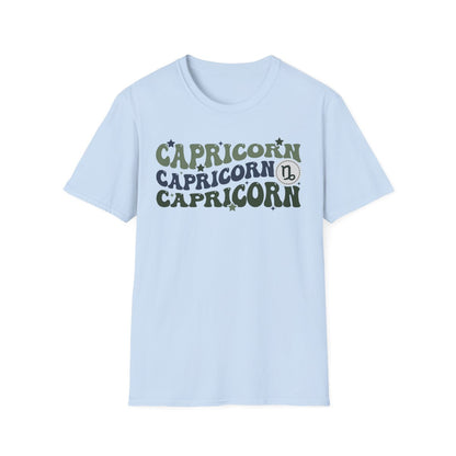white t-shirt with retro zodiac capricorn astrology graphic for birthdays