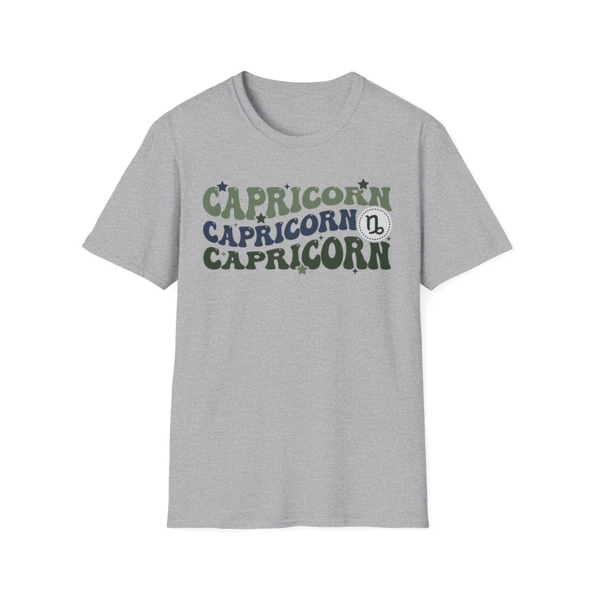 natural colour t-shirt featuring retro capricorn zodiac design