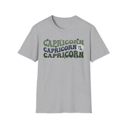 natural colour t-shirt featuring retro capricorn zodiac design