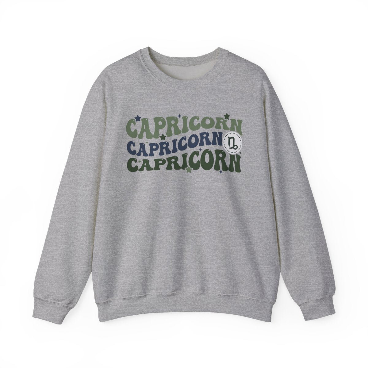 light pink sweatshirt with retro Capricorn zodiac symbol and vintage celestial design