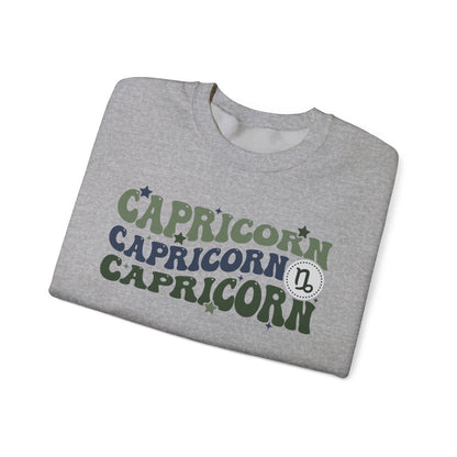 multiple colour options of Capricorn retro zodiac sweatshirt flat lay display