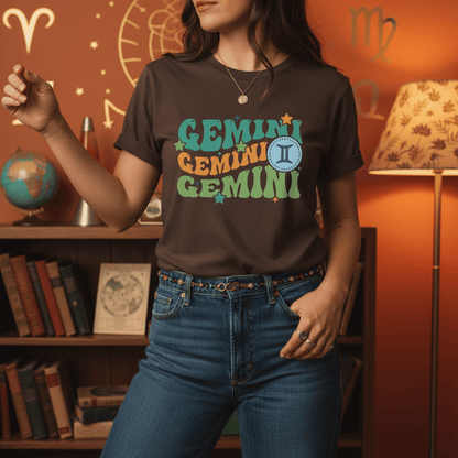 retro gemini zodiac graphic t-shirt t-shirt tenth colour product image