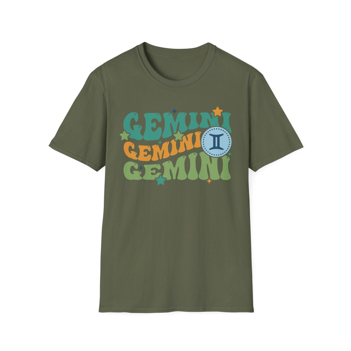 dark chocolate t-shirt with retro gemini zodiac graphic design