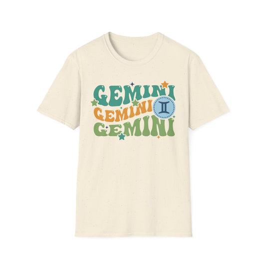 navy t-shirt with retro gemini zodiac graphic design