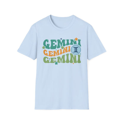 black t-shirt with retro gemini zodiac graphic design