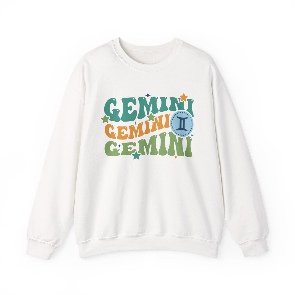 light pink sweatshirt with retro gemini zodiac design and vintage typography