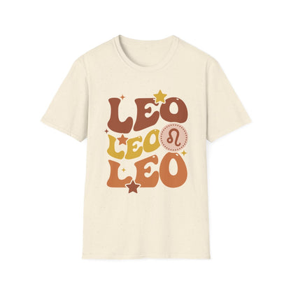light blue t-shirt with retro Leo zodiac graphic design