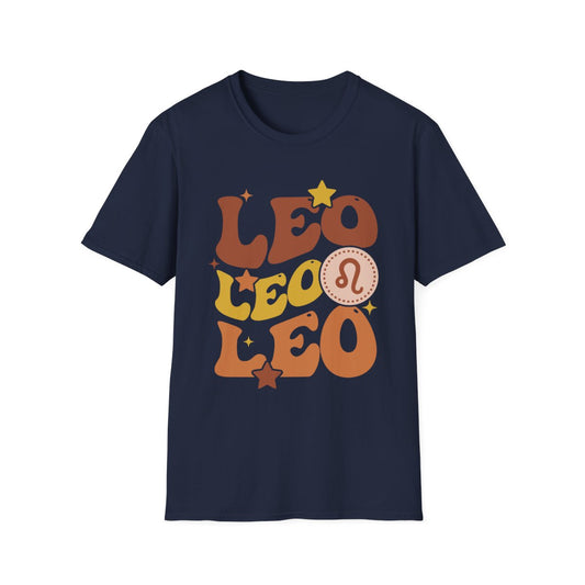 navy t-shirt with vintage Leo astrology artwork
