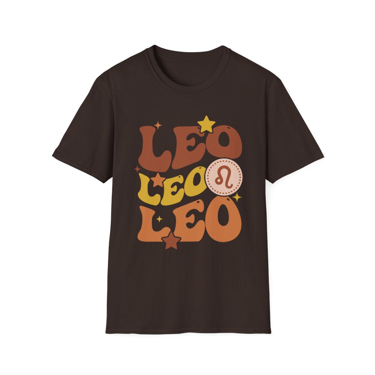 dark chocolate t-shirt with vintage Leo astrology design