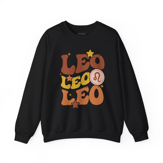 Retro Leo Zodiac Sign Adult Sweatshirt Black / S gift_idea unique_gift personalised_gift