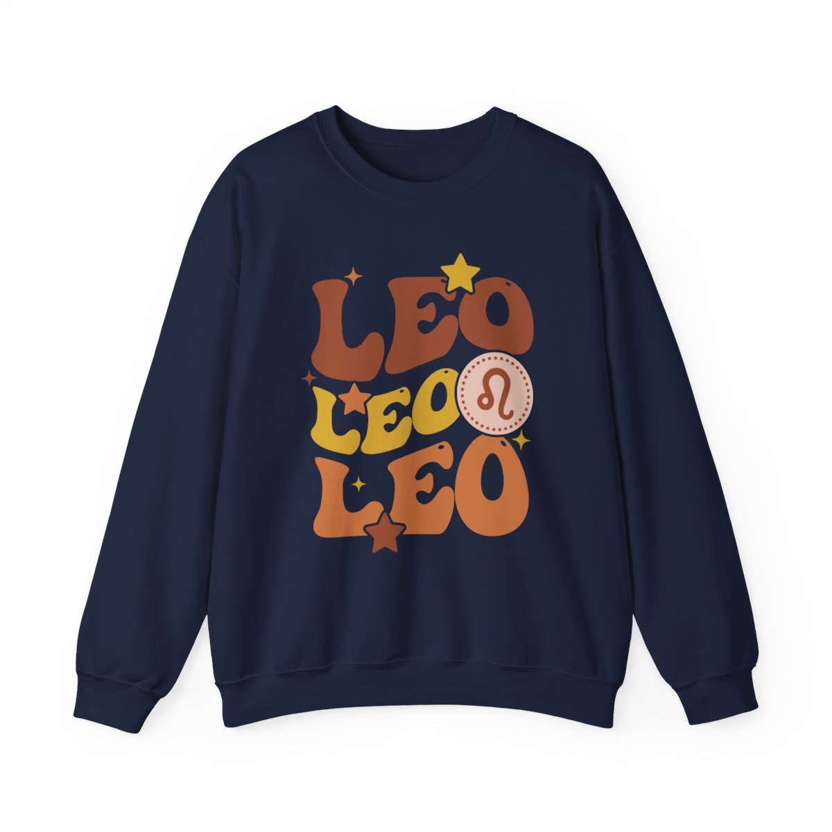 white sweatshirt with groovy vintage leo zodiac graphic