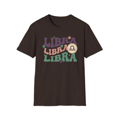 light blue t-shirt front and back with libra zodiac design