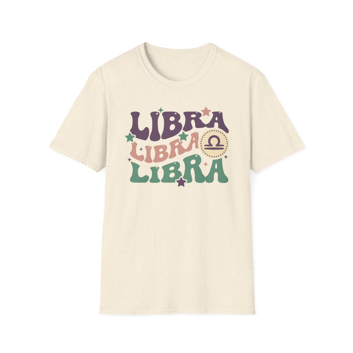 black t-shirt with bold retro libra zodiac design