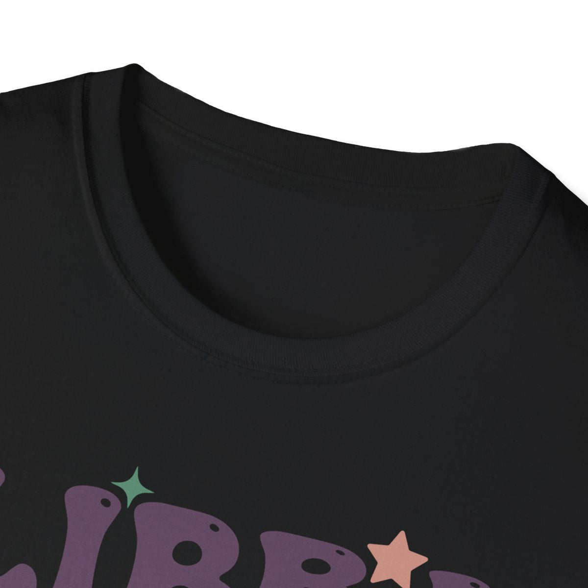 navy t-shirt flat lay showing retro libra zodiac print detail