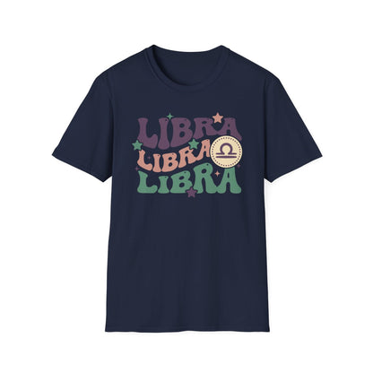 white t-shirt with retro libra zodiac graphic for birthday gift
