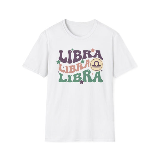 navy t-shirt with vintage-inspired libra astrology print