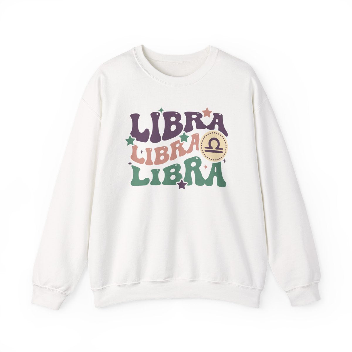 light pink sweatshirt with retro libra zodiac sign design and vintage typography